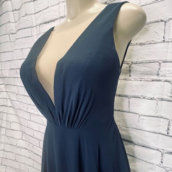 Jenny Yoo Womens Blue Sleeveless Plunging V Neck Long Chiffon Gown Size 2 - Picture 5 of 8